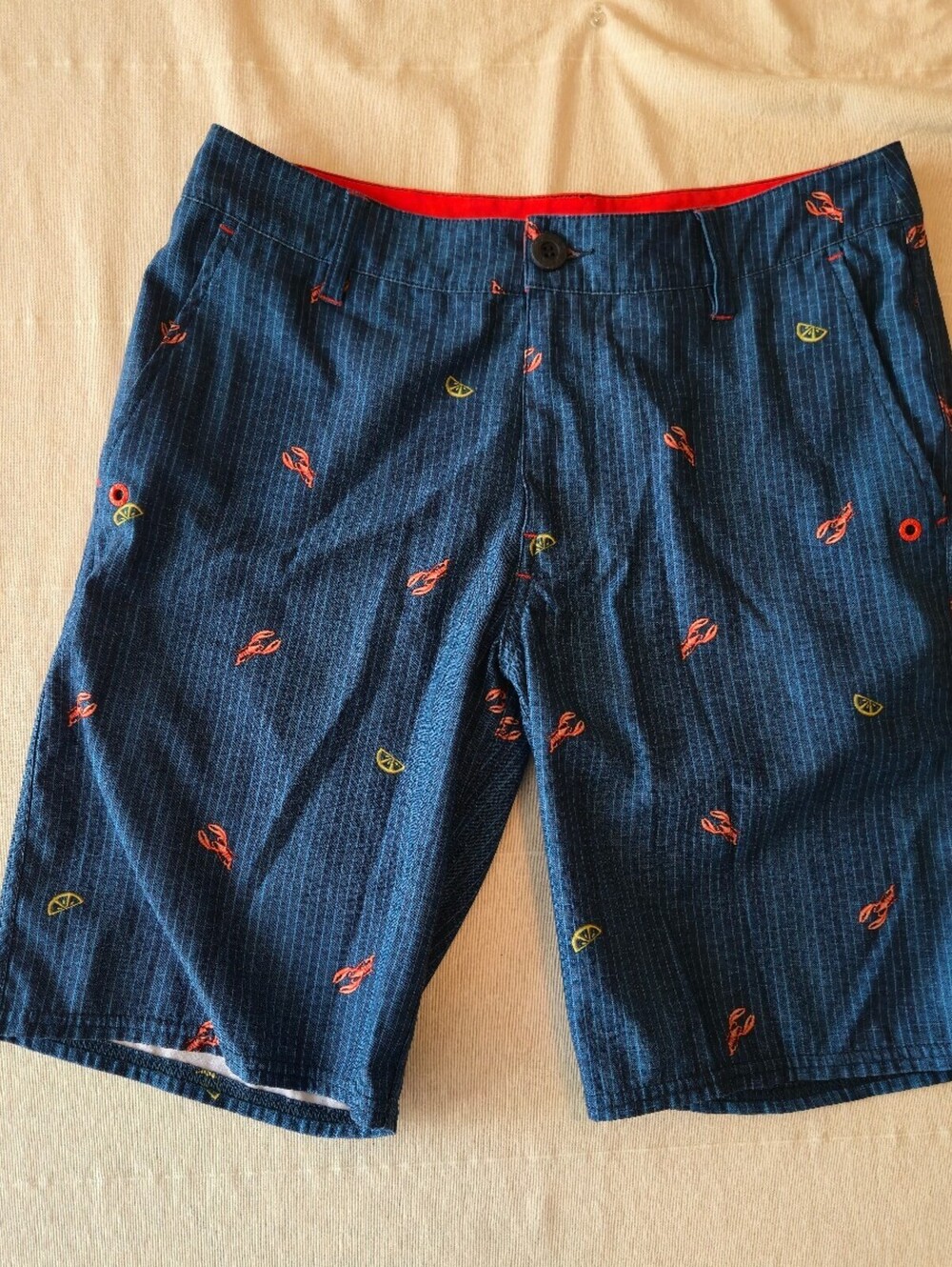 Sperry Men's Navy Blue Pinstripe Shorts with Lobster and Citrus Embroidery